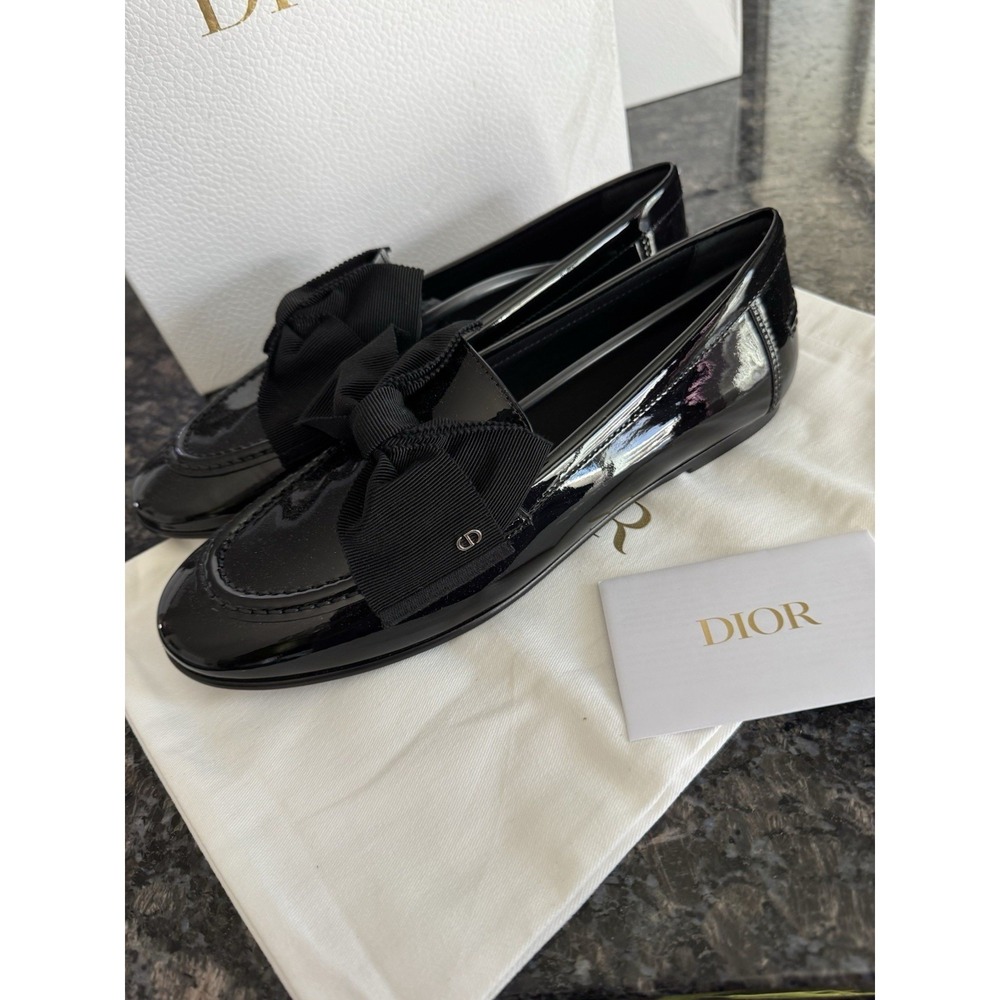 $1300 Authentic Dior Diorissimo Loafer Sz 37.5 US 7.5 Black Leather Dress Shoes